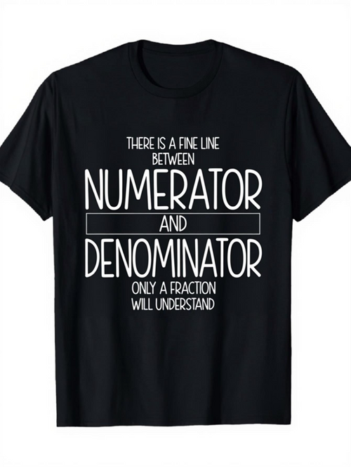 Men's Graphic T-Shirt There Is A Fine Line Between Numerator And Denominator Only A Fraction Will Understand With Minimalist Mathematical Humor Typography T Shirt