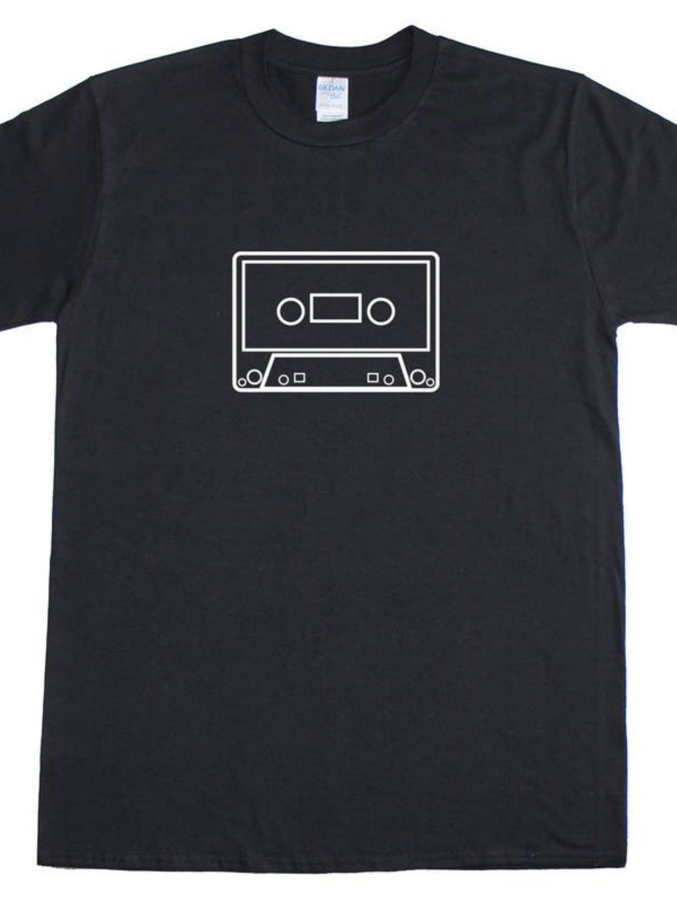 Men's Graphic T-Shirt Minimal Retro Line Art Among Black Empty Space Cassette Tape