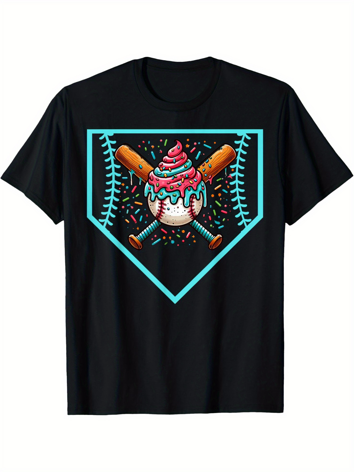 Men's Graphic T-Shirt Colorful Sprinkles With Bats Framing An Ice Cream Baseball