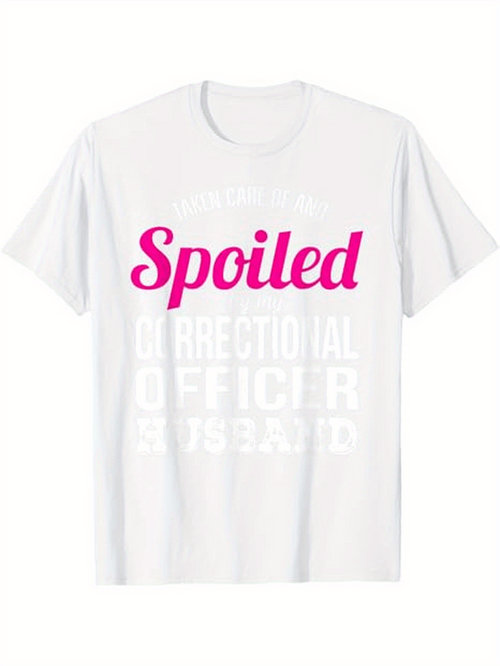 Men's Graphic T-Shirt Spoiled Bright Pink Lettering With Minimal Serif White Correctional Officer T Shirt