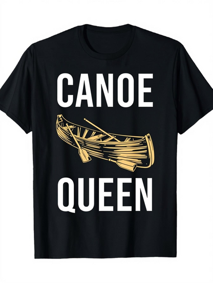 Men's Graphic T-Shirt Canoe Queen Retro Boating Illustration With Golden Paddles And Elegant Canoe