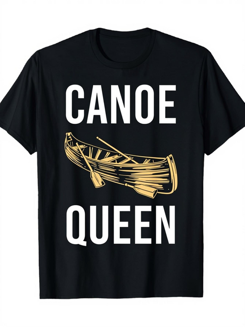 Men's Graphic T-Shirt Canoe Queen Retro Boating Illustration With Golden Paddles And Elegant Canoe