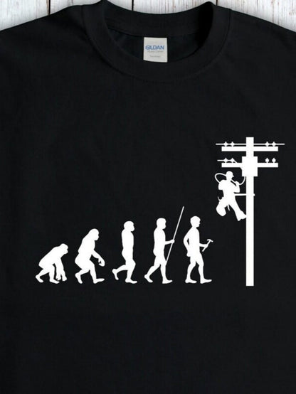 Men's Graphic T-Shirt Evolution Of Human Climbing Utility Pole Under Black Sky