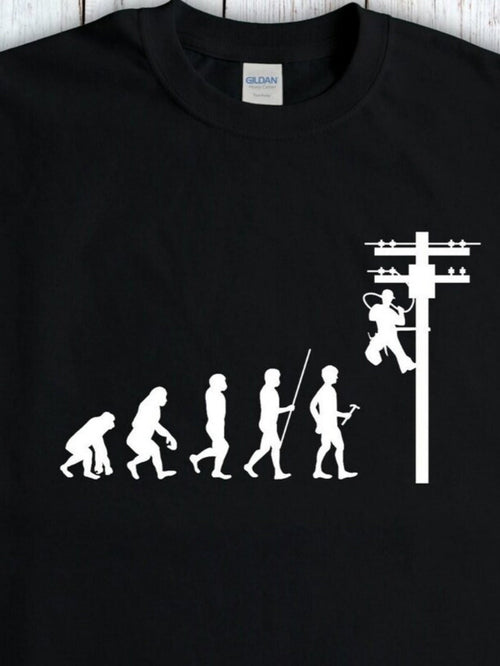 Men's Graphic T-Shirt Evolution Of Human Climbing Utility Pole Under Black Sky