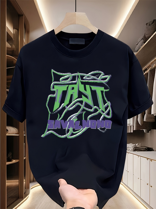 Men's Graphic T-Shirt Abstract Neon Graffiti With Bold Lettering On Black T Shirt
