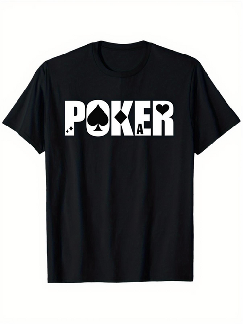 Men's Graphic T-Shirt Poker With Classic Playing Card Suits Under Bold White Letters