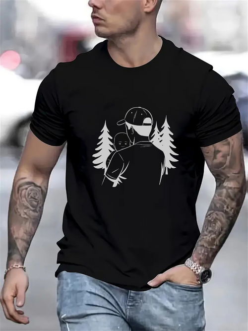 Men's Graphic T-Shirt Minimalist Forest With Silhouetted Birds Perched Among Pine Trees