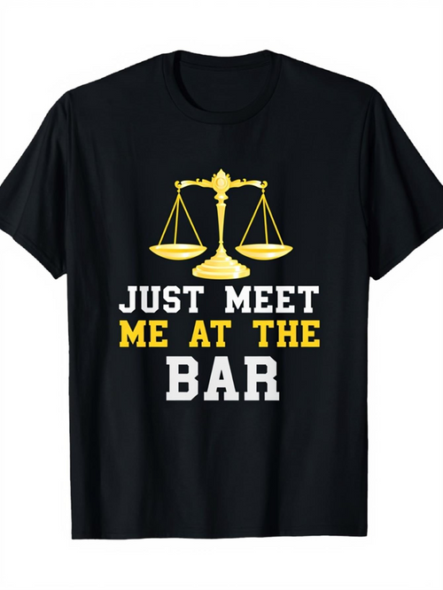 Men's Graphic T-Shirt Just Meet Me At The Bar Golden Justice Scale Illustration