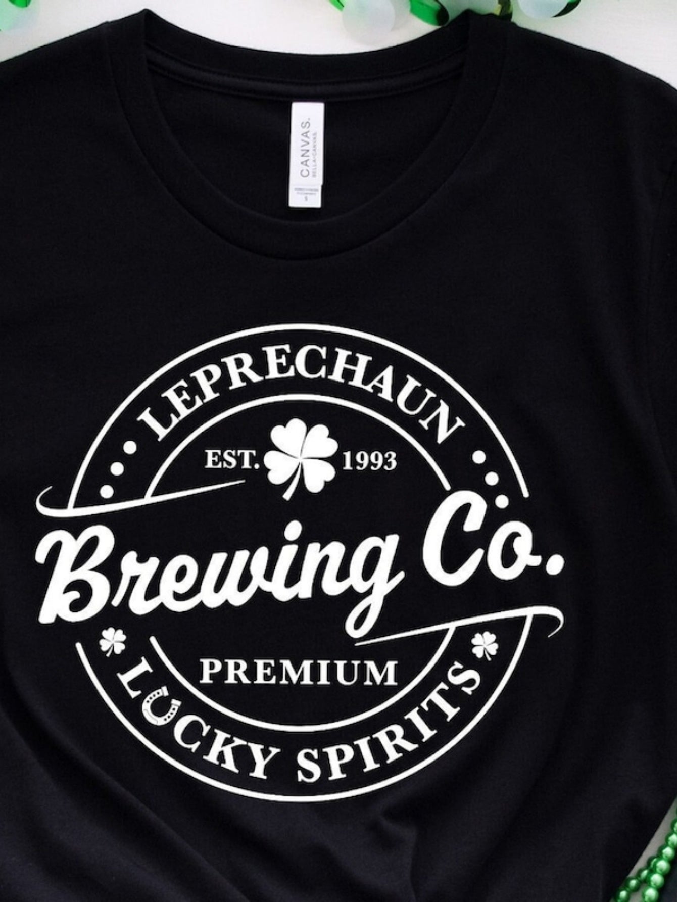 Women's Graphic T-Shirt Premium Lucky Spirits With Clover Brewing Company Emblem