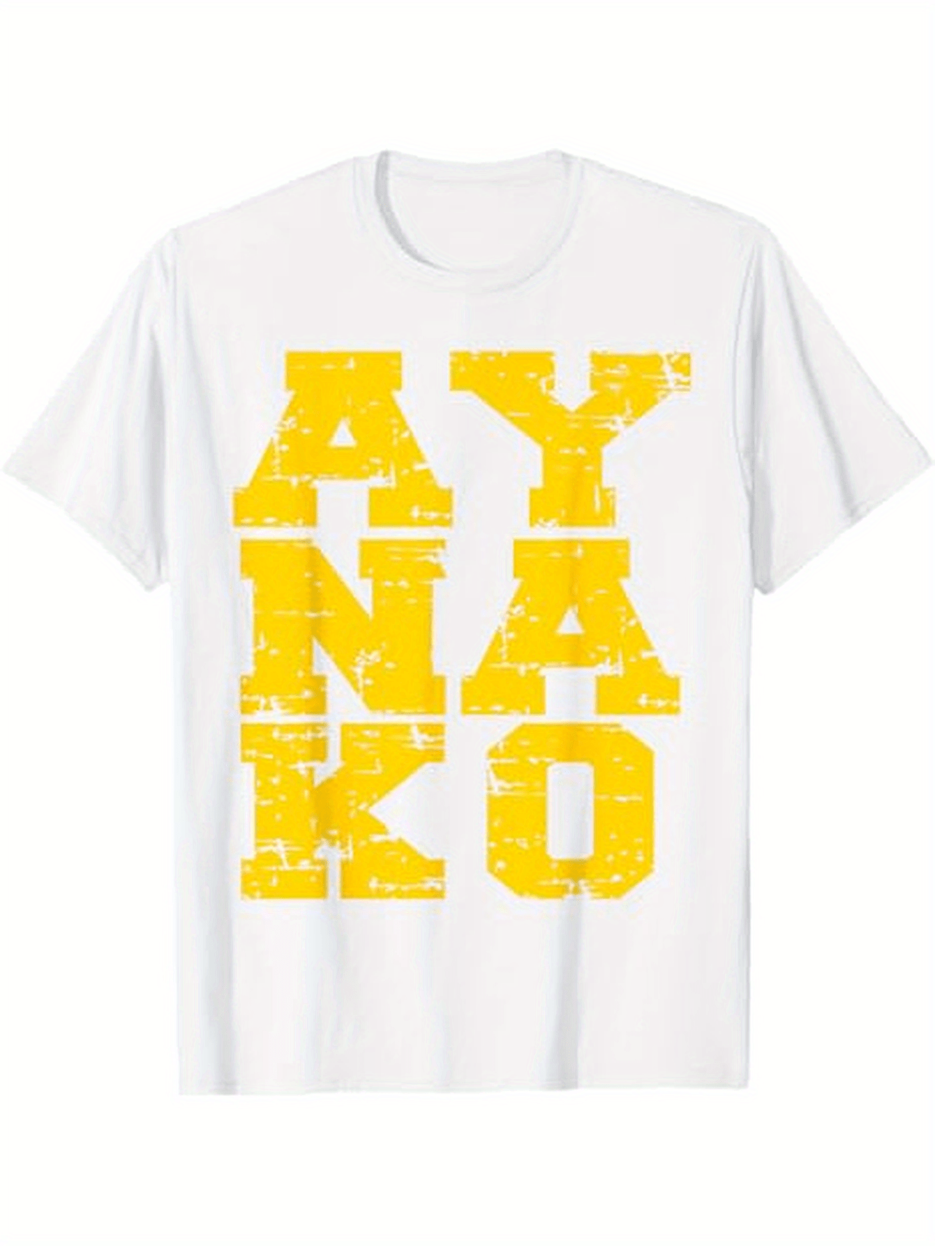 Men's Graphic T-Shirt Distressed Bold Yellow Block Letters On Classic White T Shirt
