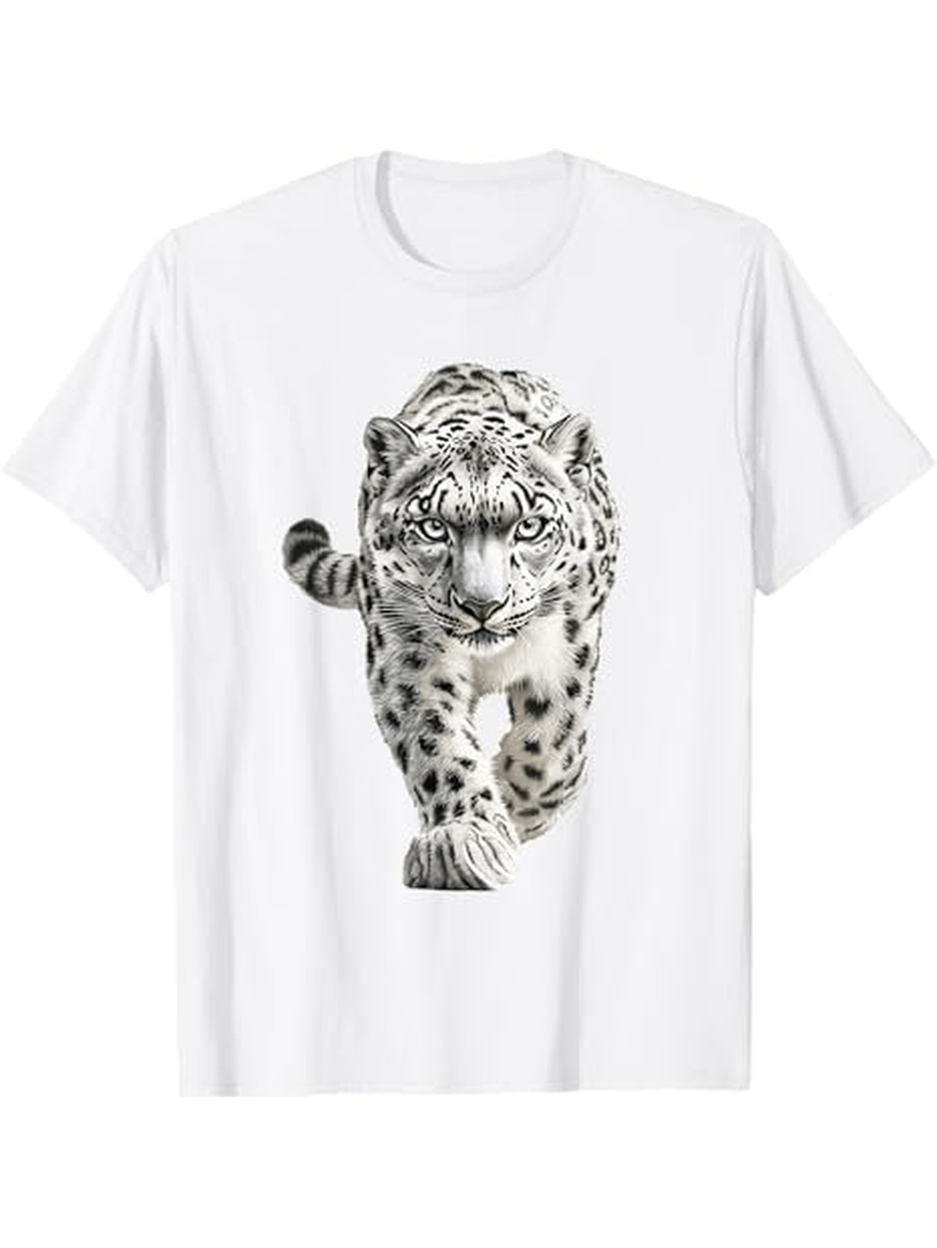 Men's Graphic T-Shirt Monochrome Realistic Walking Snow Leopard Illustration Shirt