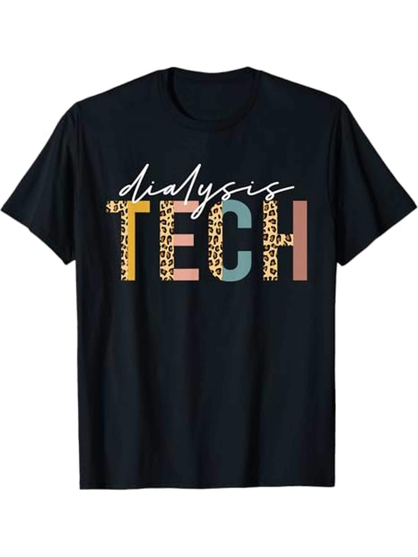 Men's Graphic T-Shirt Dialysis Tech Multicolor Bold Letters With Leopard Pattern Print