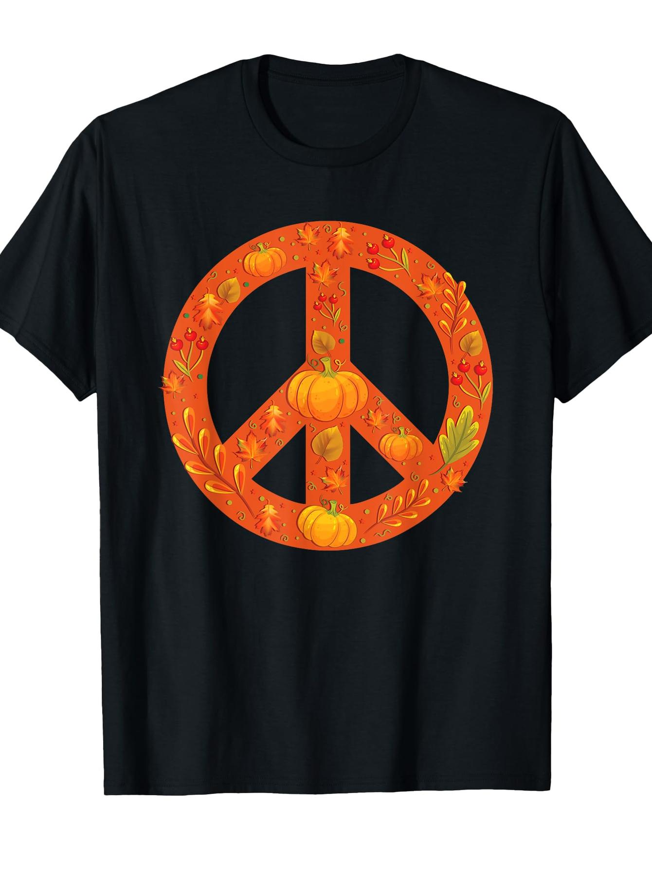 Men's Graphic T-Shirt Harvest Festival Patterned Pumpkins Within A Peace Symbol Emblem
