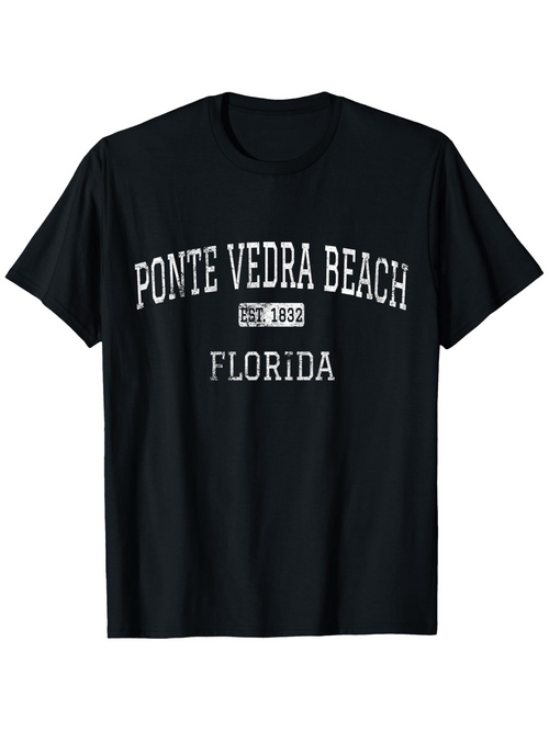Men's Graphic T-Shirt Ponte Vedra Beach Established 1928 Florida Vintage College Style Lettering T Shirt