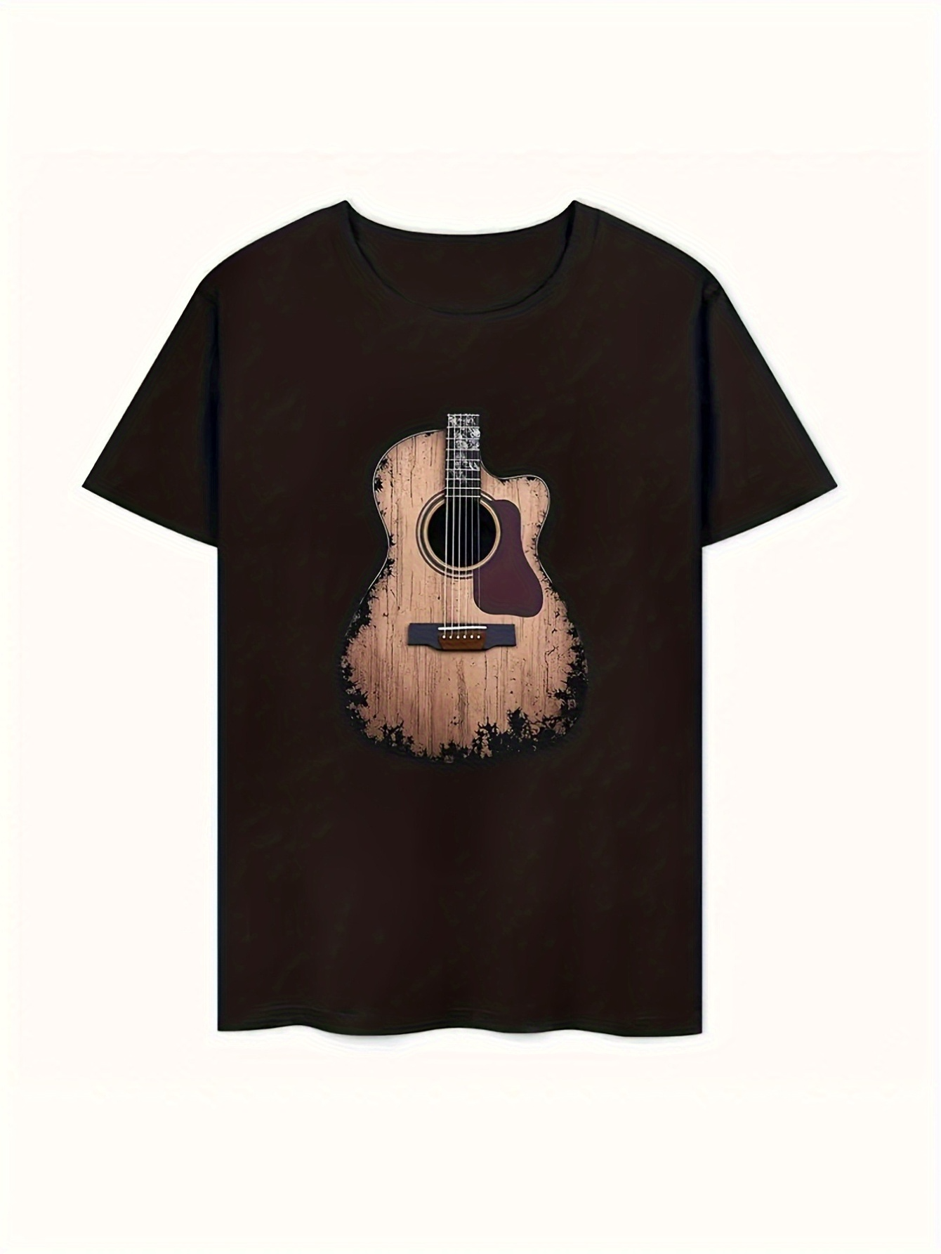 Men's Graphic T-Shirt Vintage Wooden Texture With Artistic Details On Acoustic Guitar