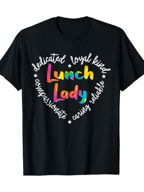 Men's Graphic T-Shirt Lunch Lady Multicolor Letters Surrounded By Kind Words On Black T Shirt