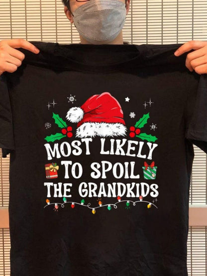 Men's Graphic T-Shirt Most Likely To Spoil The Grandkids Festive Christmas Hat And Holly Decoration
