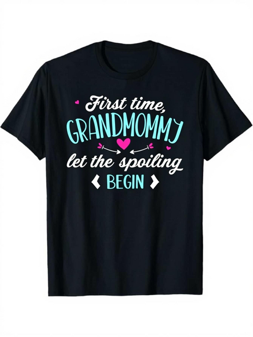 Men's Graphic T-Shirt First Time Grandmommy Playful Lettering With Hearts And Arrows Grandmommy