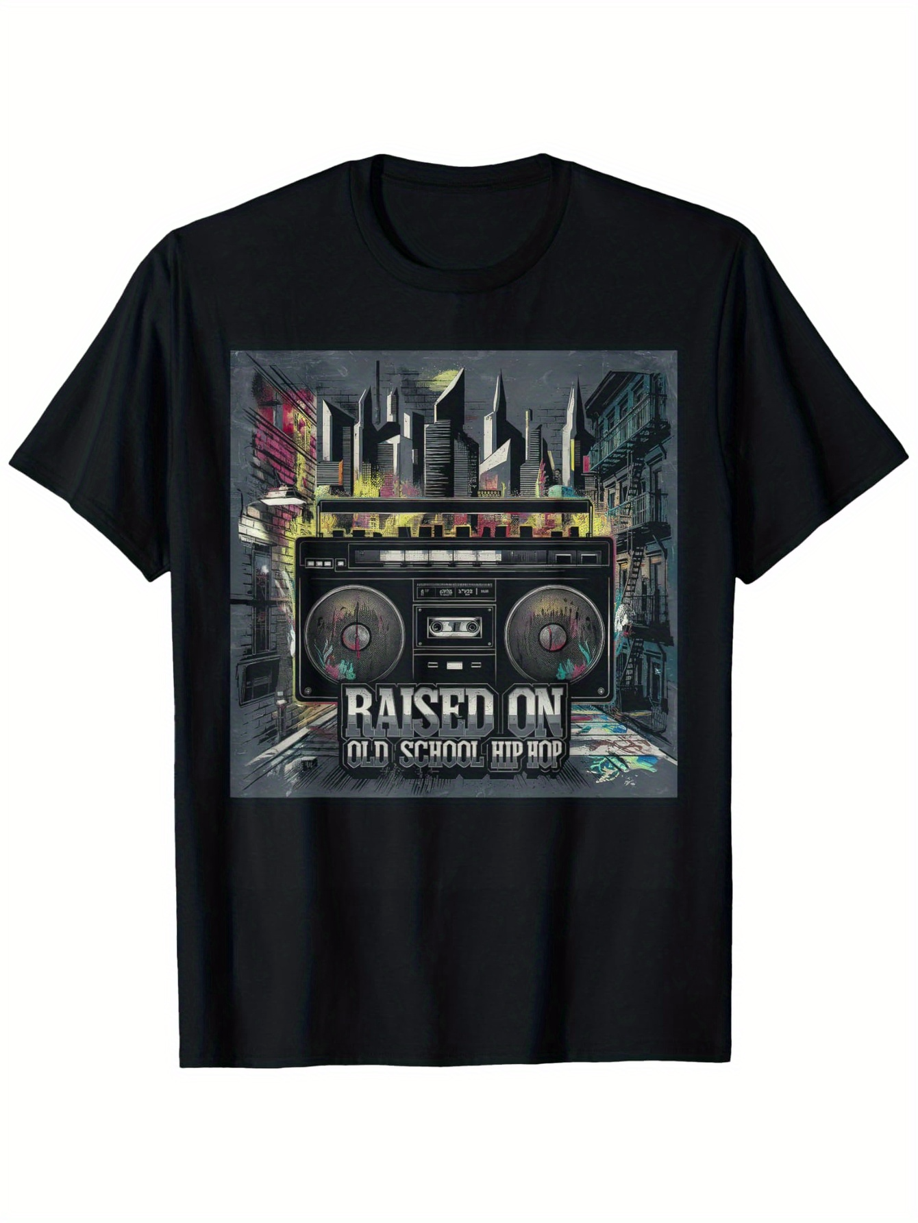 Men's Graphic T-Shirt Raised On Classic Cassette Tape Art With Street Graffiti Design Boombox
