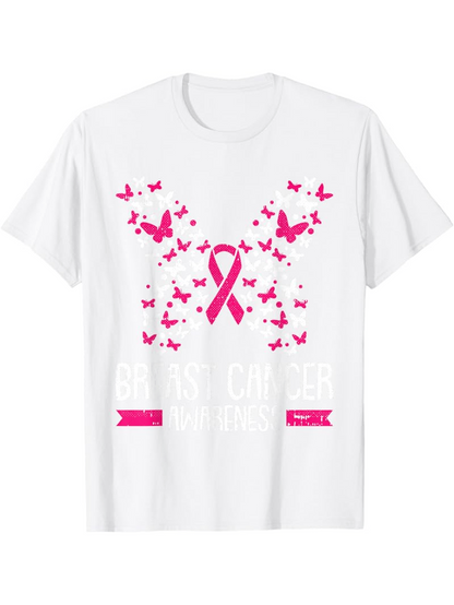 Men's Graphic T-Shirt Breast Cancer Awareness Ribbons And Pink Butterflies T Shirt