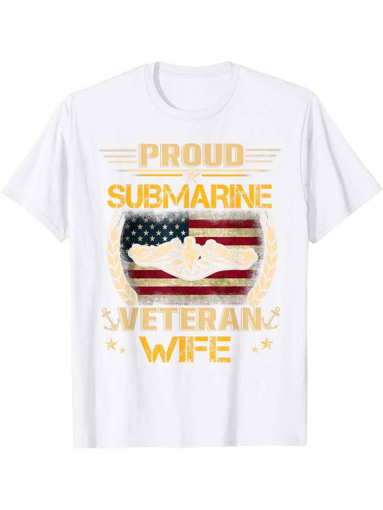 Men's Graphic T-Shirt Proud Submarine Veteran Wife With American Flag And Yellow Stars Submarine