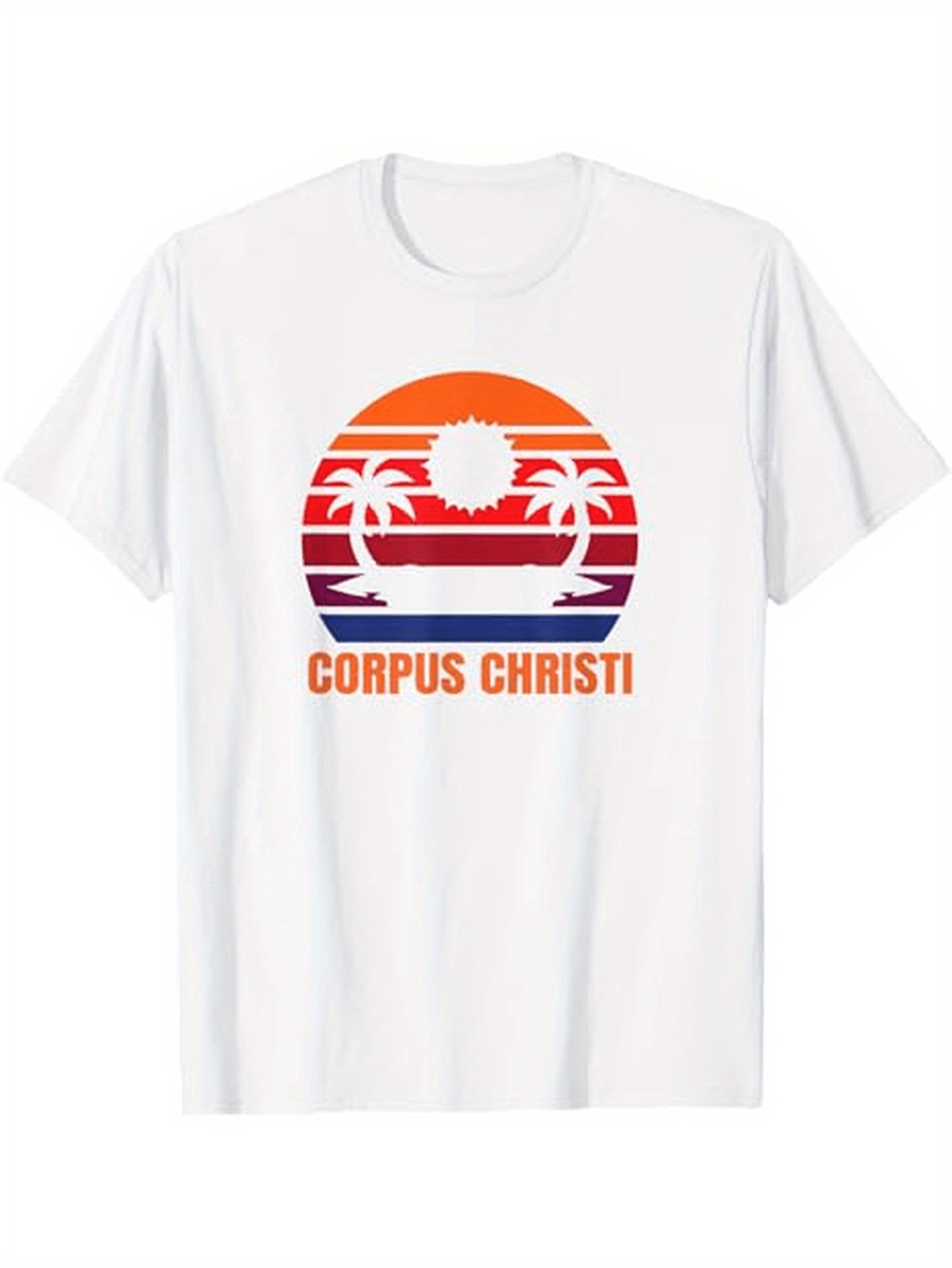 Men's Graphic T-Shirt Corpus Christi Sunset Palms With Vibrant Stripes And Setting Sun Beach