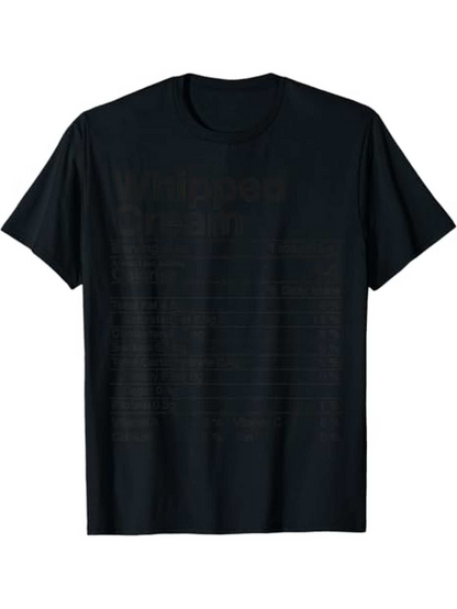 Men's Graphic T-Shirt Nutrition Facts label style design with "Whipped Cream" text