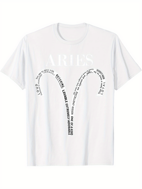 Men's Graphic T-Shirt Aries Zodiac Typography Design With Astrological Symbol And Personality Traits