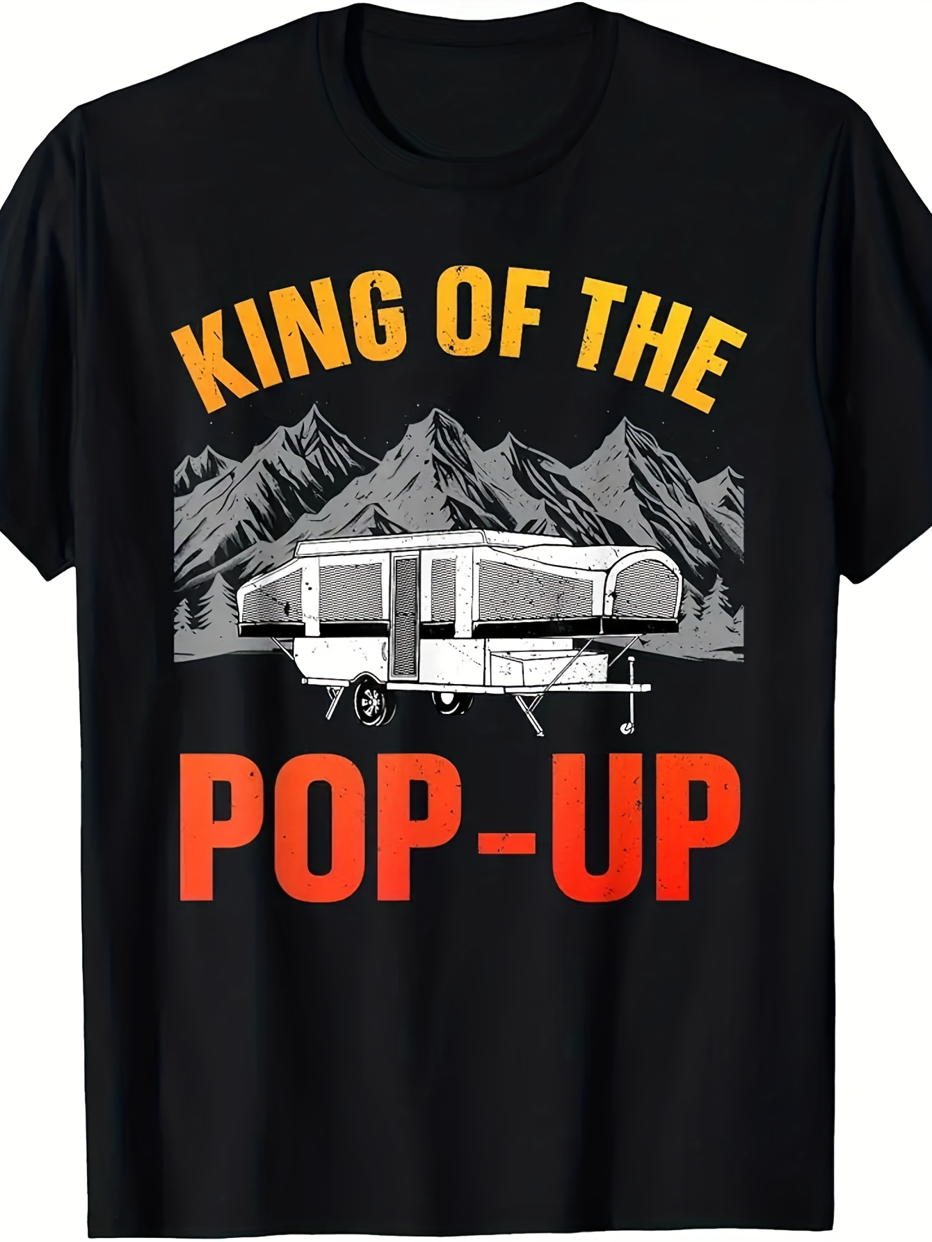 Men's Graphic T-Shirt King Of The Pop Up Camper Under Mountain Sunset Scene