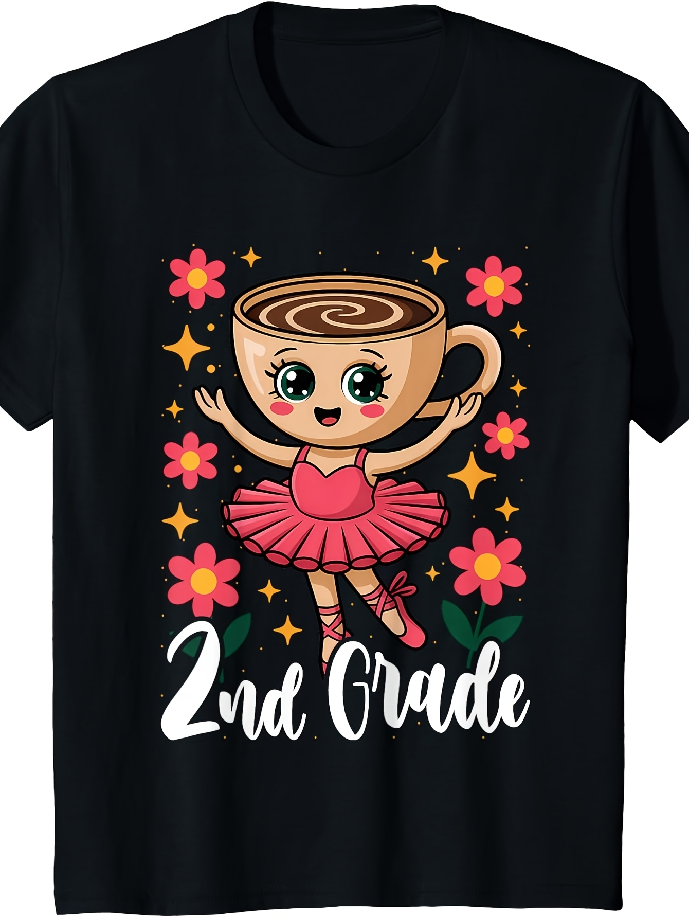 Men's Graphic T-Shirt 2nd Grade Cute Ballerina Surrounded By Colorful Flowers Coffee Cup