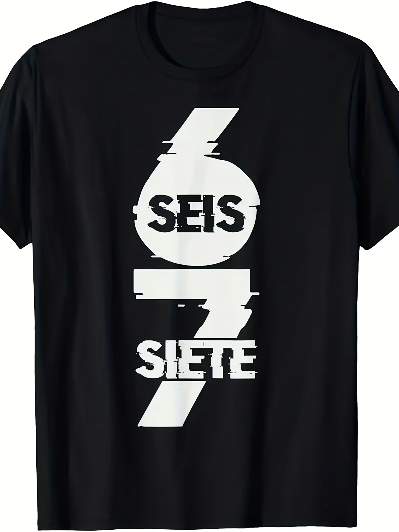 Men's Graphic T-Shirt Modern Glitched Typography Design With Bold Numbers On Black Shirt