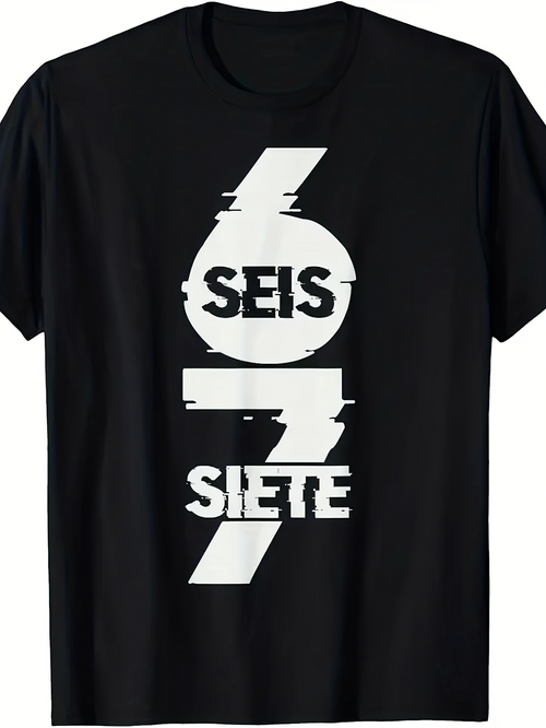 Men's Graphic T-Shirt Modern Glitched Typography Design With Bold Numbers On Black Shirt