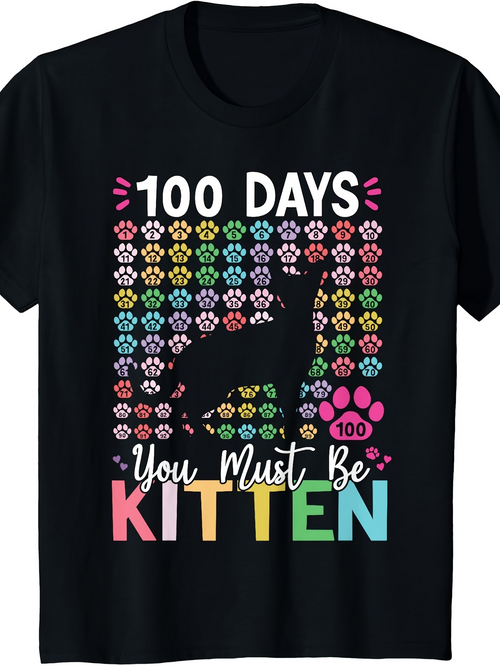 Men's Graphic T-Shirt 100 Days You Must Be Kitten With Colorful Paw Prints Cat