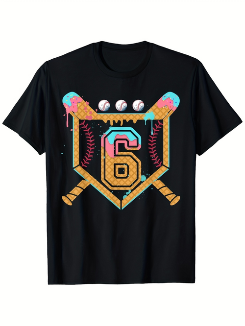 Men's Graphic T-Shirt Colorful Baseball Bats With Shield And Number Six Baseball