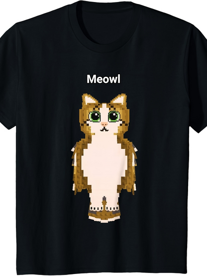 Men's Graphic T-Shirt Meowl Pixel Art Hybrid Animal With Cat And Owl Standing