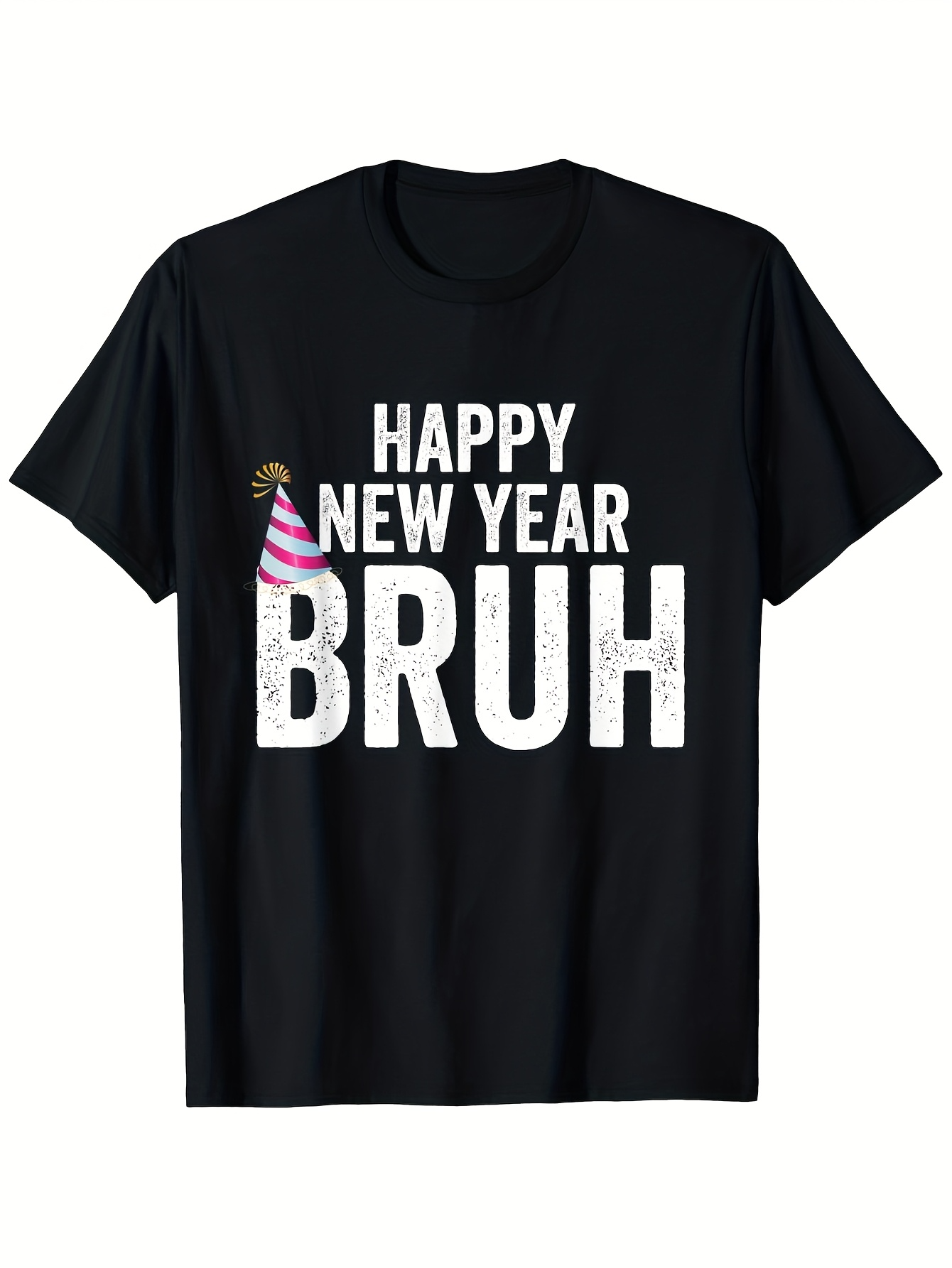 Men's Graphic T-Shirt Happy New Year Bruh Festive Hat Holiday Party Black T Shirt