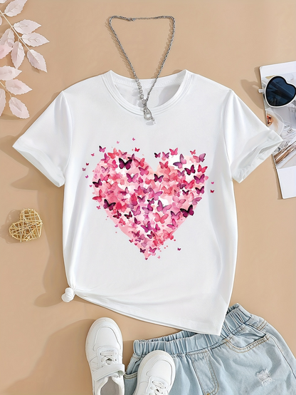 Men's Graphic T-Shirt Vivid Pink Butterflies Forming Heart Shape Clustered Design Heart
