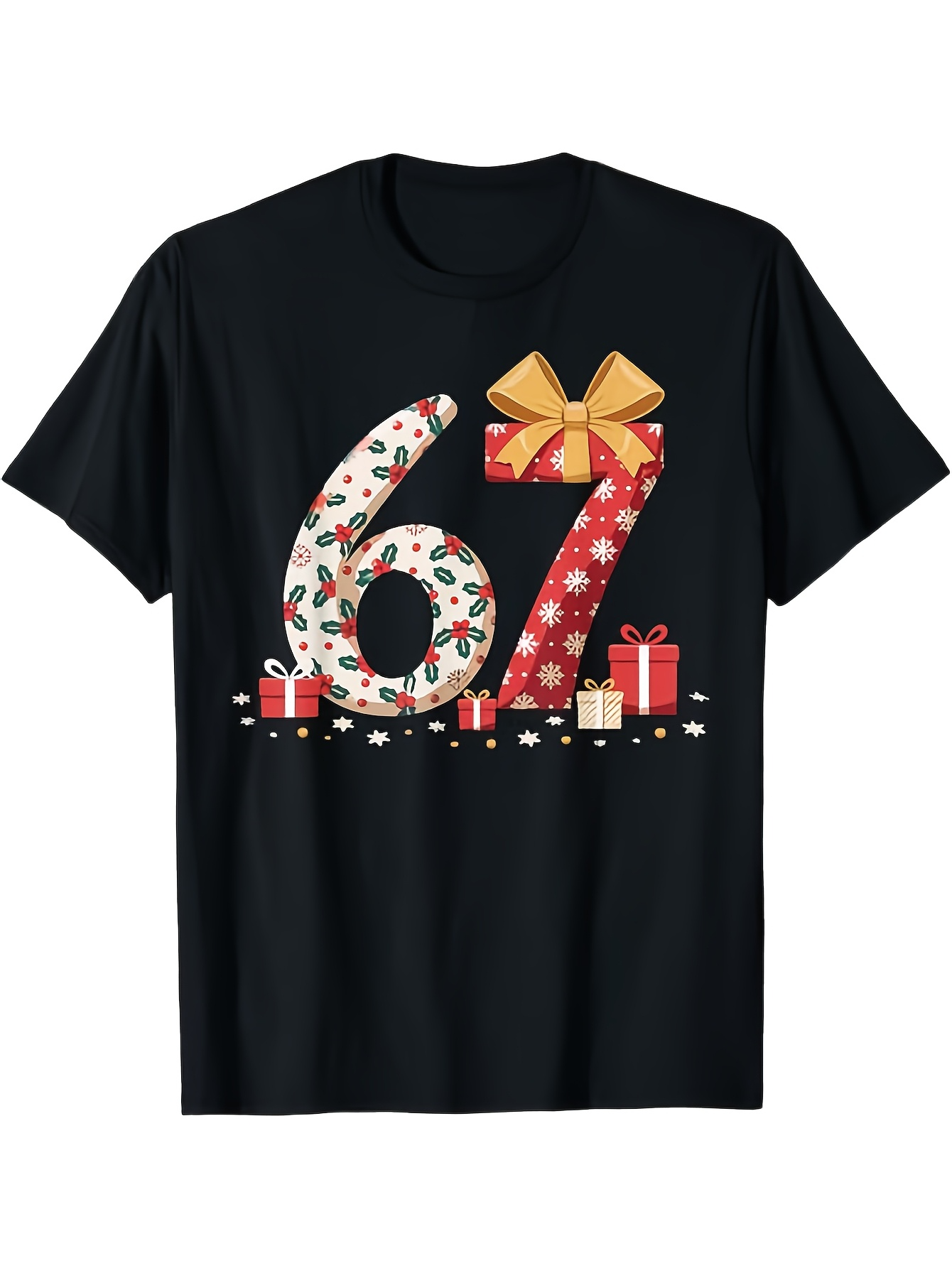 Men's Graphic T-Shirt Christmas Gifts And Holly Patterned Six Seven Number