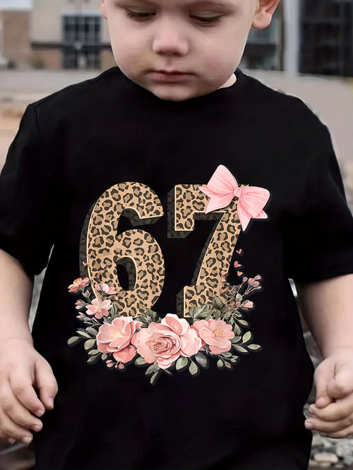 Men's Graphic T-Shirt Leopard Print Number With Pink Bow Surrounded By Roses