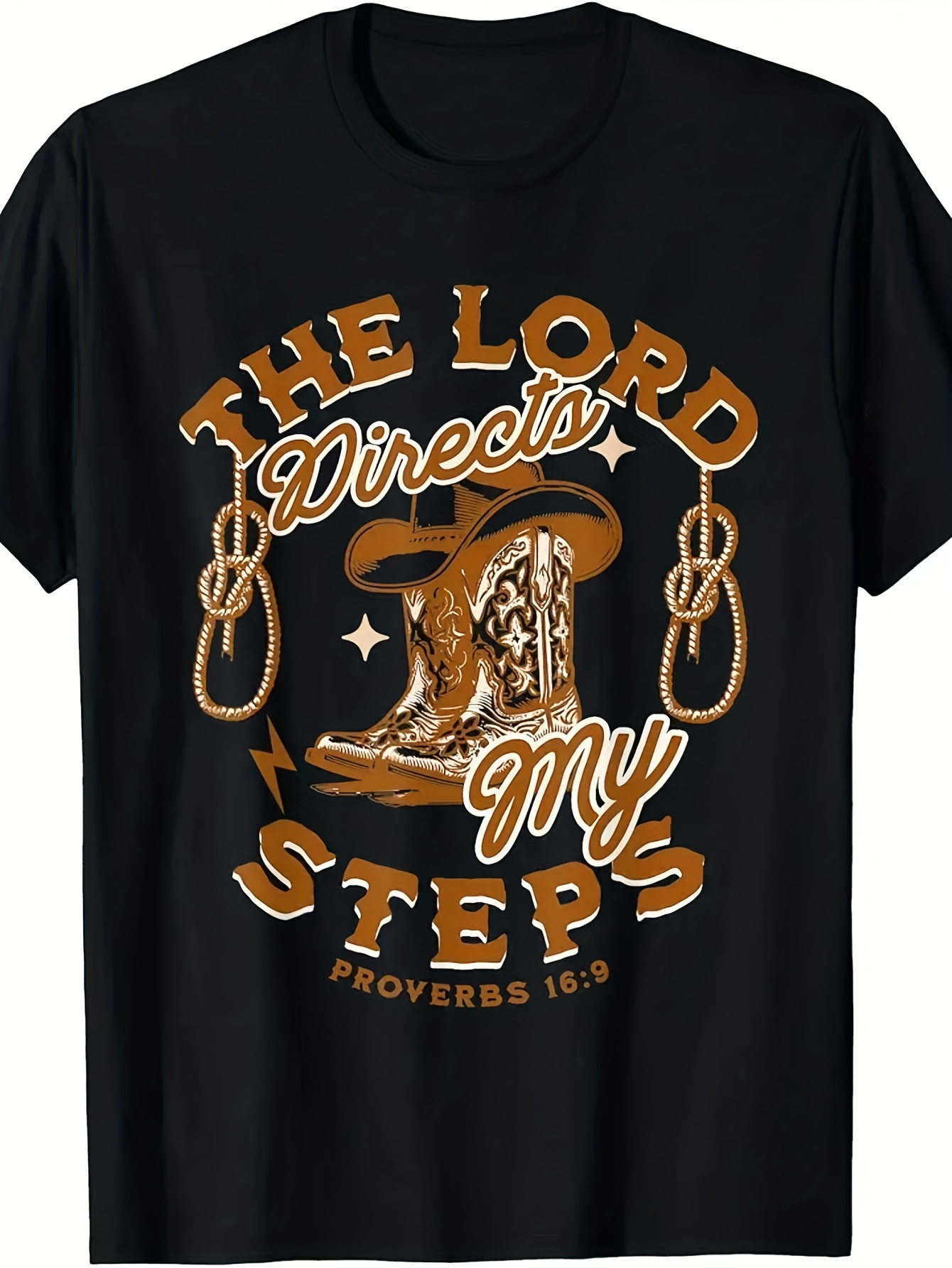 Men's Graphic T-Shirt The Lord Directs My Steps With Rope Stars And Cowboy Boots