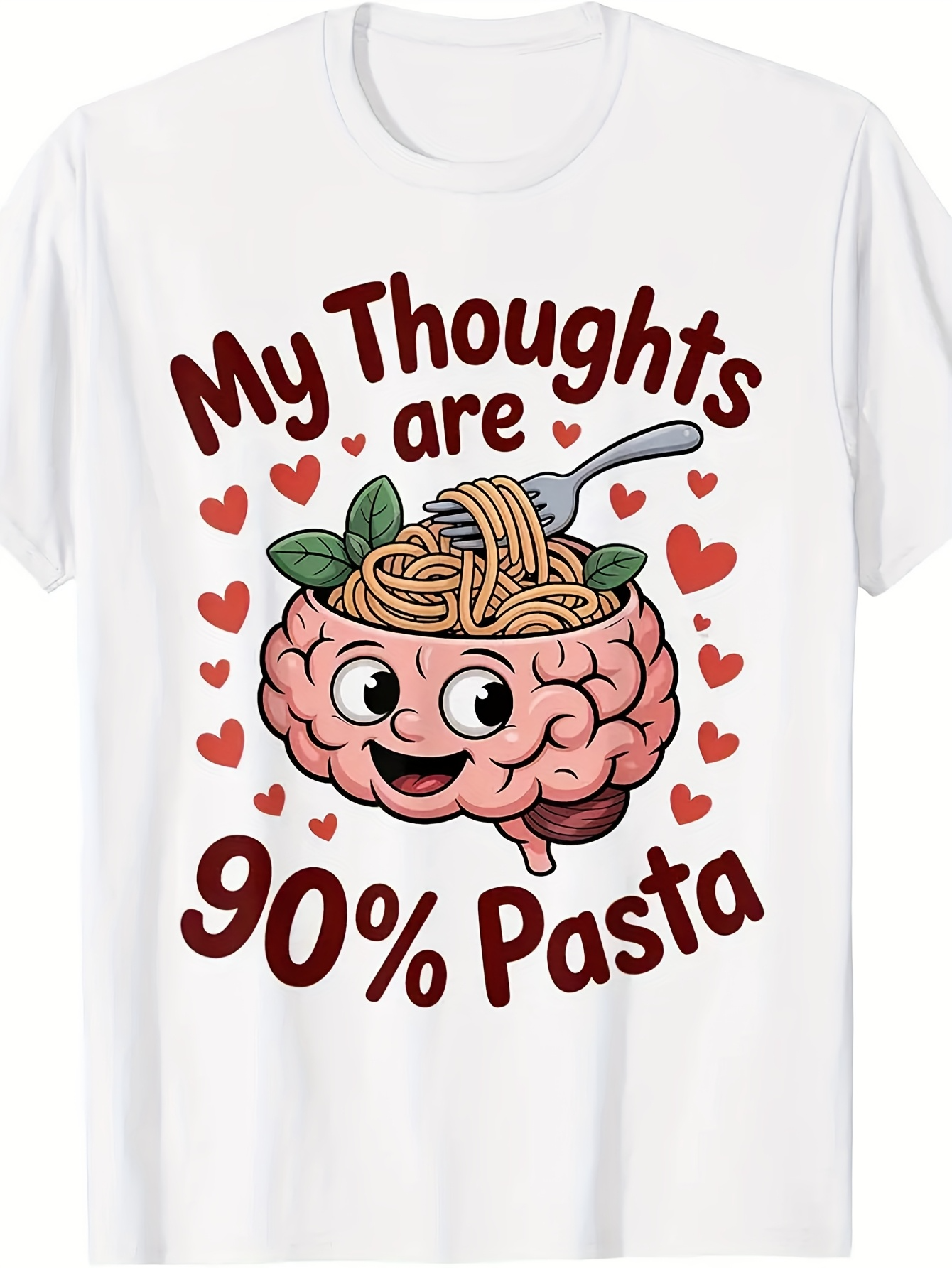 Men's Graphic T-Shirt My Thoughts Are 90 Percent Pasta Surrounded By Hearts Cartoon Brain