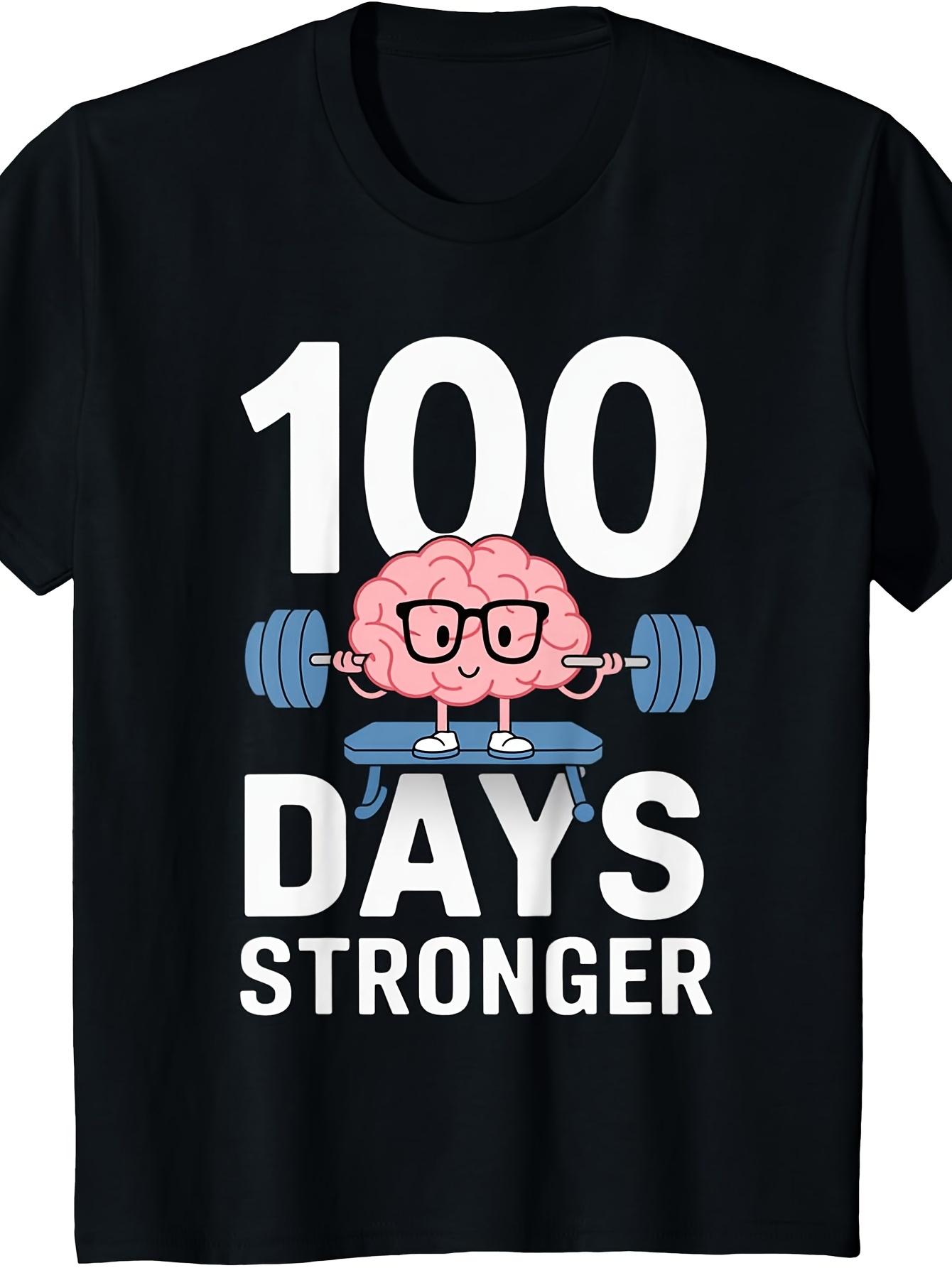 Men's Graphic T-Shirt 100 Days Stronger With Cute Cartoon Brain Lifting Dumbbells