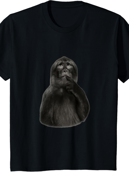 Men's Graphic T-Shirt Thoughtful Expression Of A Curious Monkey Against Black Backdrop Monkey