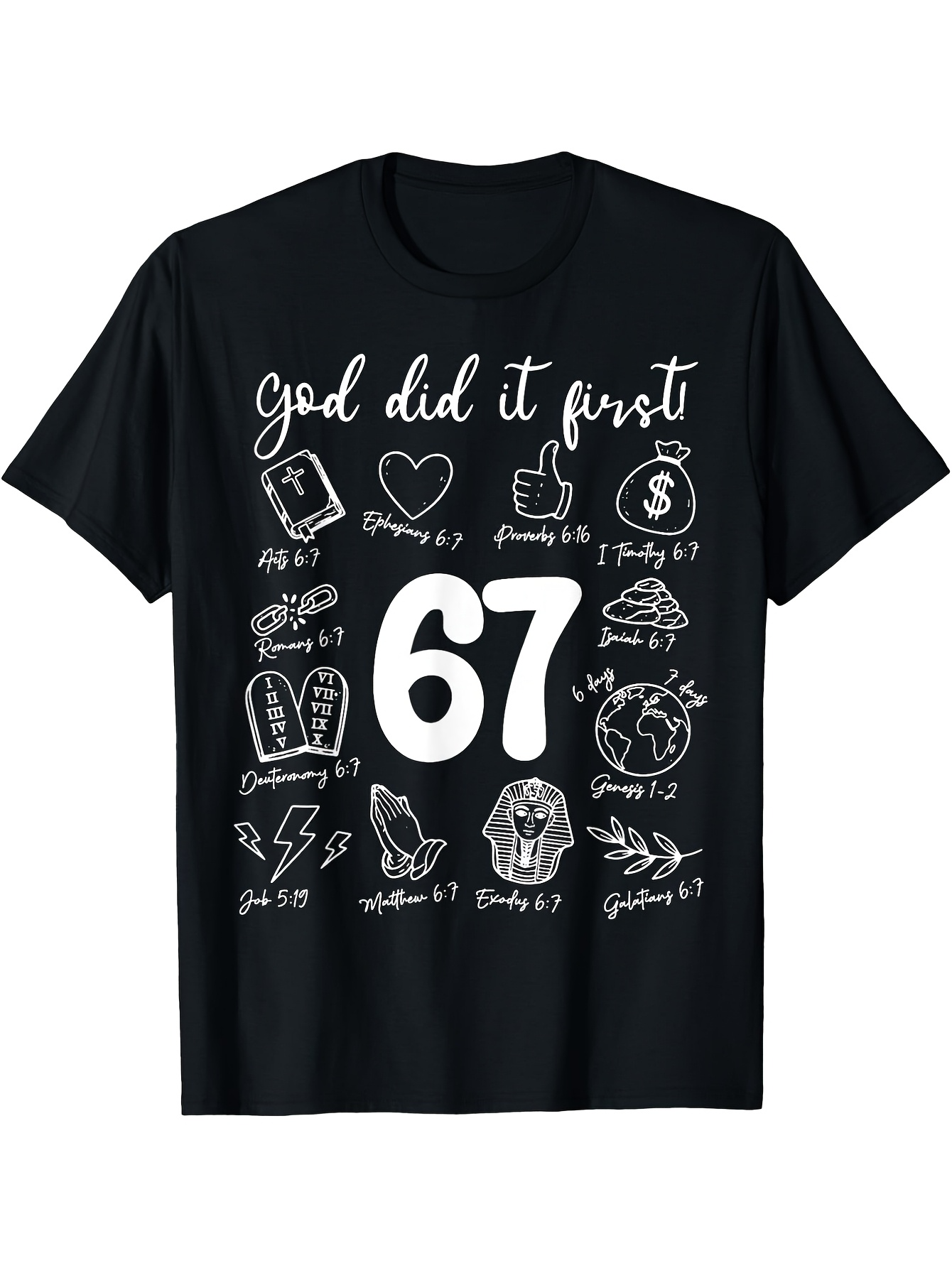 Men's Graphic T-Shirt God Did It First With Doodles And Bold Number Centerpiece