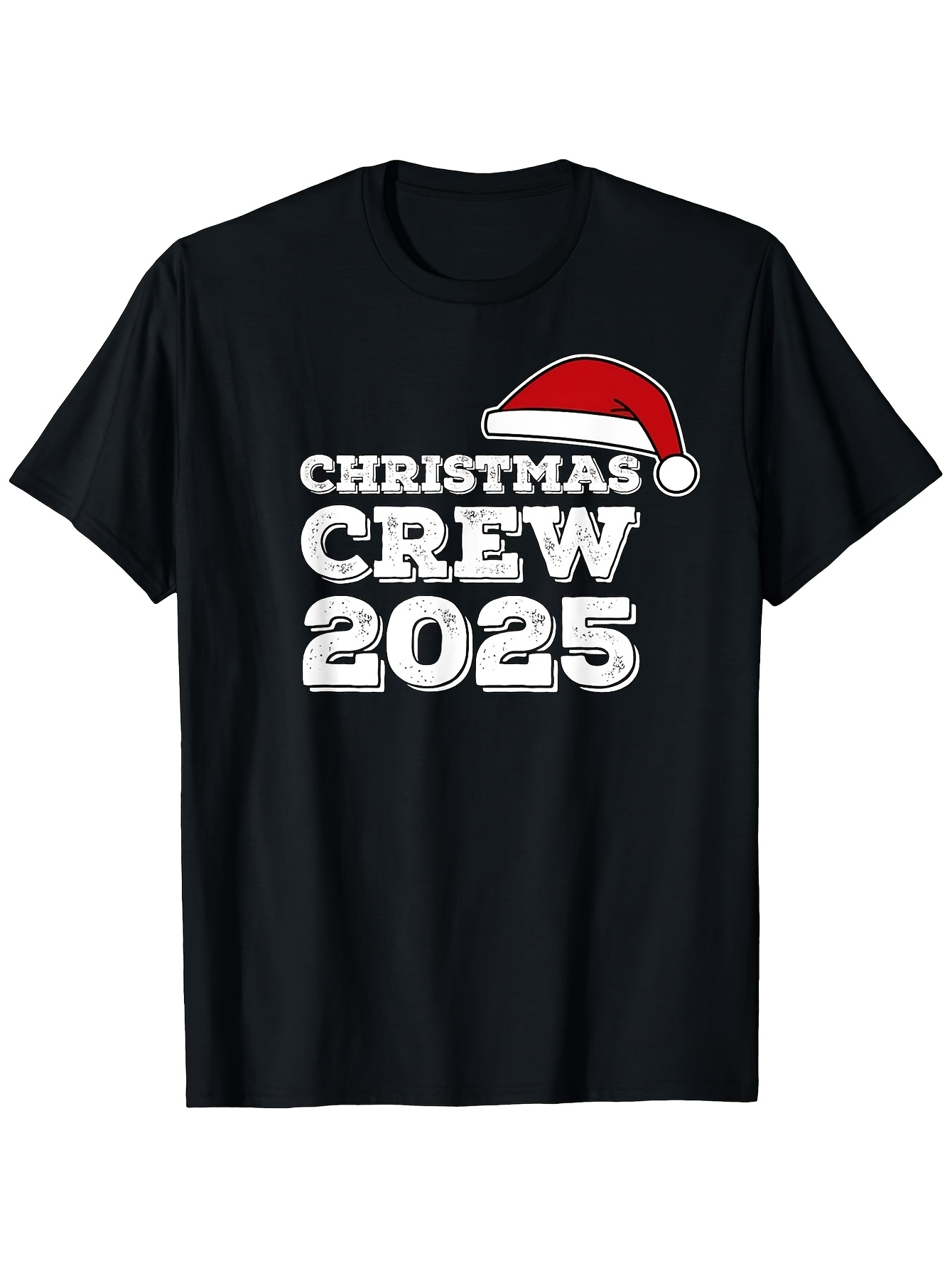 Men's Graphic T-Shirt Christmas Crew 2025 Cartoon Santa Hat With Festive Holiday Typography Shirt