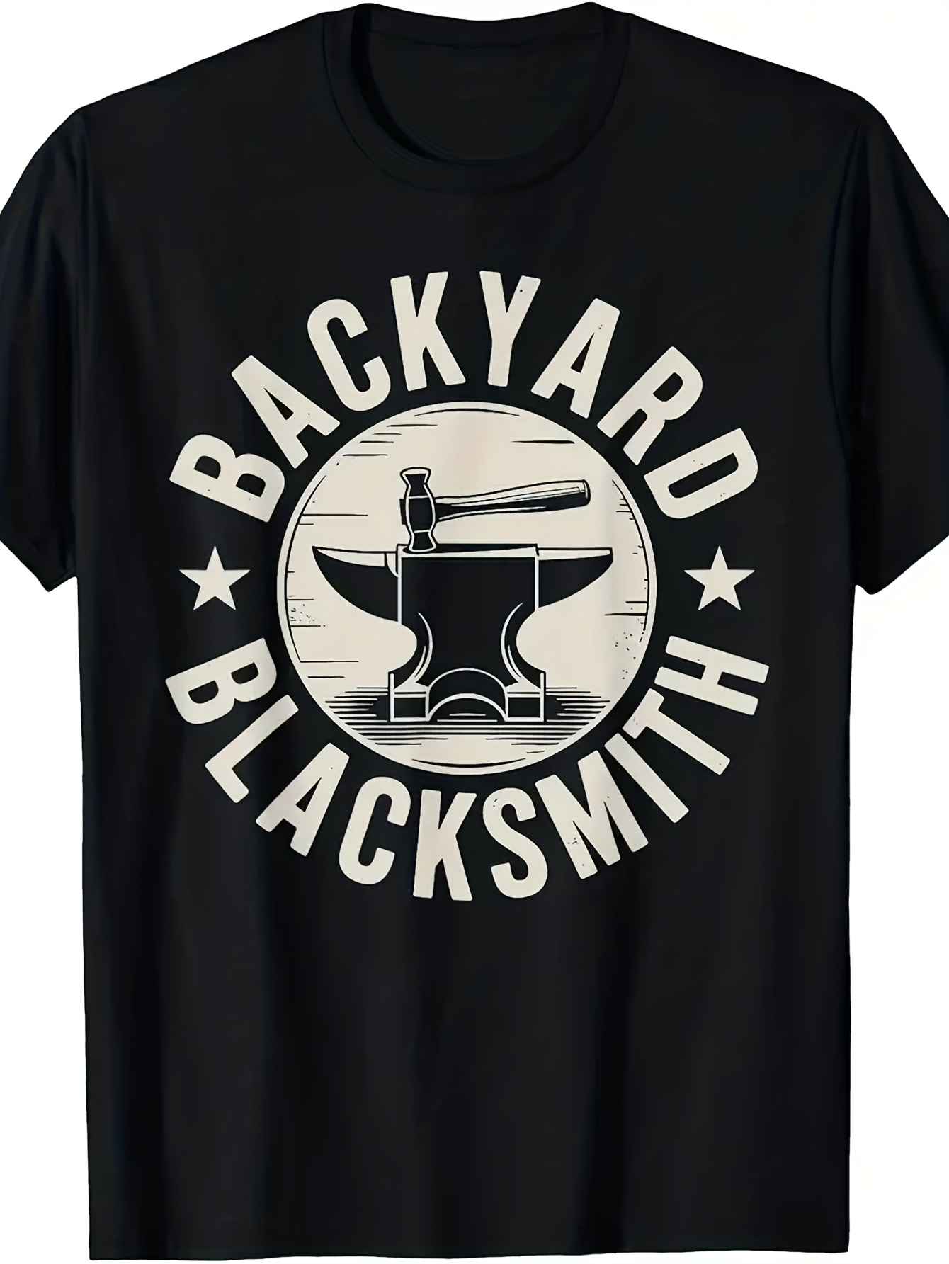 Men's Graphic T-Shirt Backyard Blacksmith Round Emblem With Vintage Anvil And Hammer