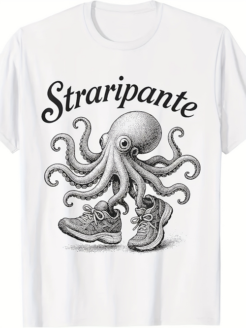 Men's Graphic T-Shirt Straripante Vintage Hand Drawn Octopus Wearing Sneakers
