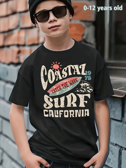Men's Graphic T-Shirt Coastal 1975 Ride The Wave Surfing Adventures Vintage Beach Surf California