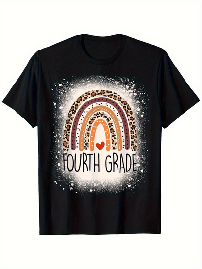 Men's Graphic T-Shirt Fourth Grade Hand Painted Boho Glitter Rainbow With Abstract Dots Heart