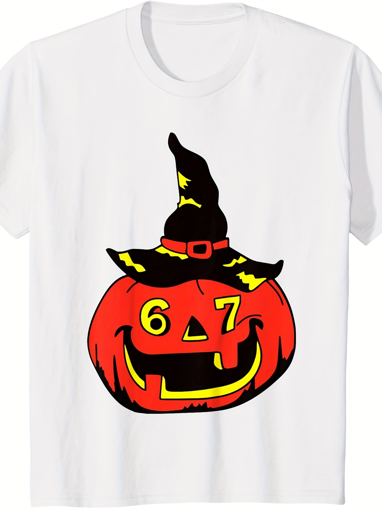 Men's Graphic T-Shirt Halloween Pumpkin With Witch Hat Yellow Numbers Smiling Face